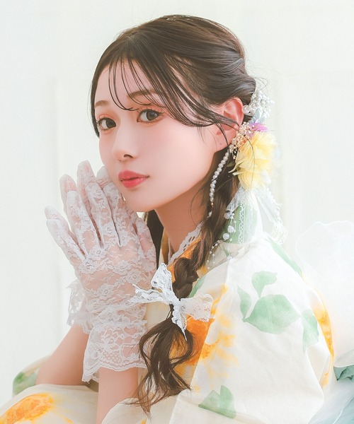浴衣　フルセット　ヘアアクセサリー付き セール】浴衣 ヘアアクセサリー 髪飾り パールピンニュアンス