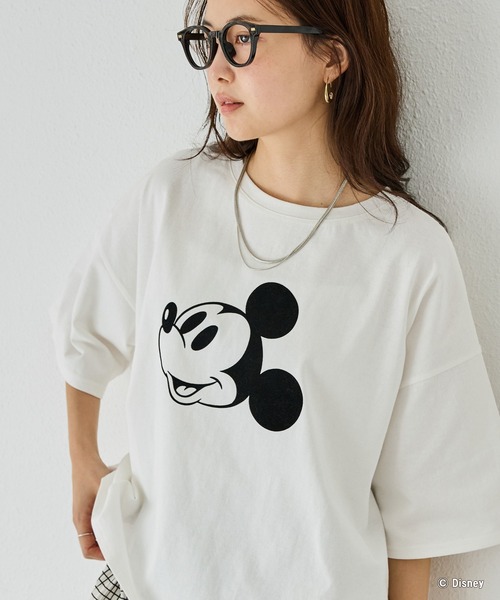 「LAVEANGE」 半袖Tシャツ「Disneyコラボ」 3L オフホワイト レディース