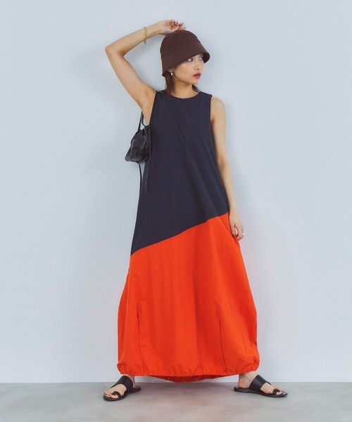 美品★ バイカラーコクーンワンピース リネアバイカラーコクーンワンピース