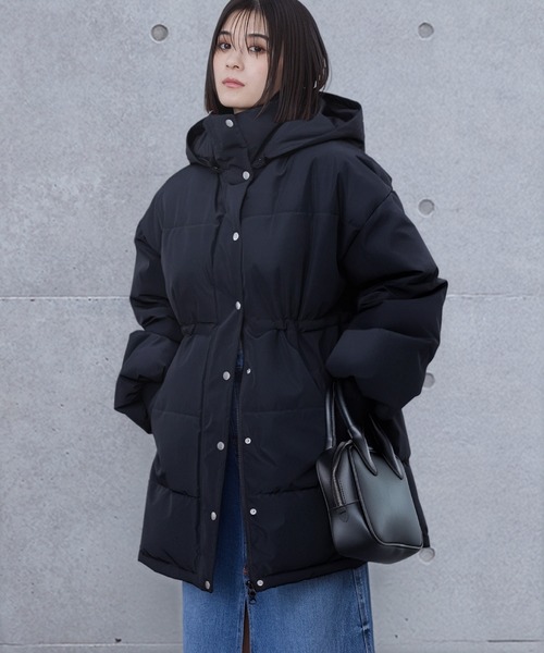 クレージュ【38】ショート丈ダウンコート　ジャケット　ロゴファスナー袖ドロスト 洗える/撥水加工】シレータフタ コンパクト ダウンコート （ダウン