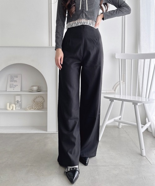 Loueme スラックス パンツ バックリボンタックパンツ レディース