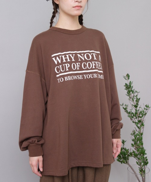 【チョコレート】M2553 "コーヒーどうですか"プリントビッグプルオーバー URCH RNA tシャツ M2553 ”コーヒーどうですか”プリントビッグプル