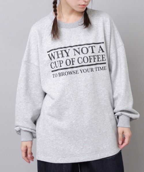 【シルバー杢】M2553 "コーヒーどうですか"プリントビッグプルオーバー URCH RNA tシャツ M2553 ”コーヒーどうですか”プリントビッグプル