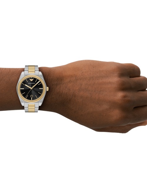 【新品】エンポリオアルマーニ メンズ アナログ時計 ブラック/ローズゴールド 新品】エンポリオアルマーニ メンズ アナログ時計 ブラック/ローズ