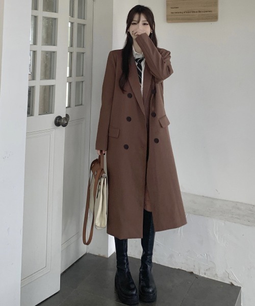 SEALUP ダブルブレスト トレンチコート オケージョン】ストラップ付き ダブルブレストトレンチコート