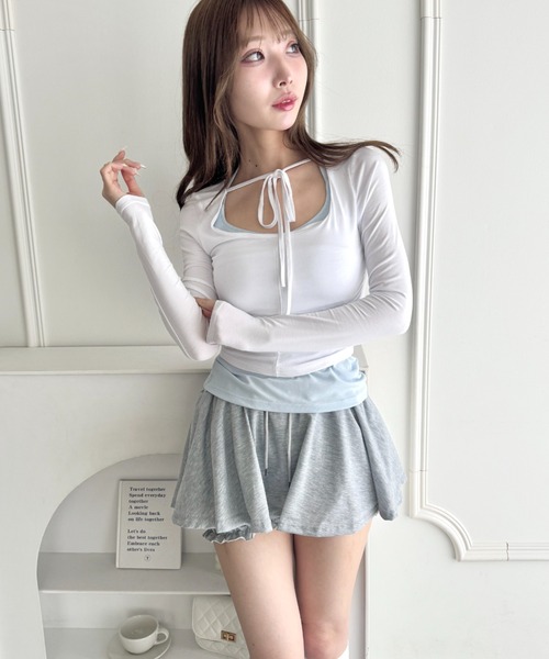 openyy レイヤード ミニスカート ショートパンツ S Loueme パンツ マイクロミニスカートレイヤーショートパンツ