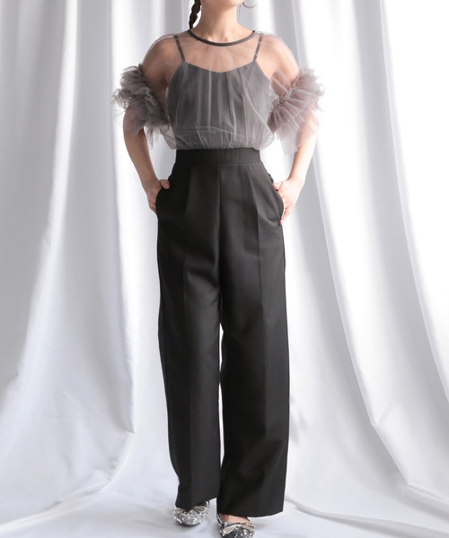 パンツドレス フリルチュールパンツドレス