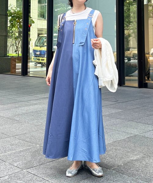アンタレス HERMES コットンプリント ワンピース 青色 un dix cors（アンディコール） ワンピース バイカラーストラップ
