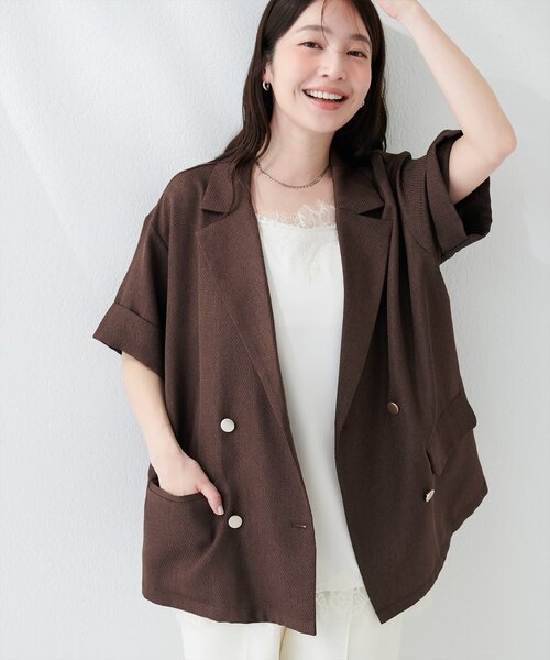 natural couture ジャケット テーラードジャケット 半袖サマーツイード