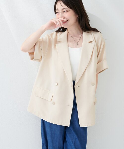 natural couture ジャケット テーラードジャケット 半袖サマーツイード