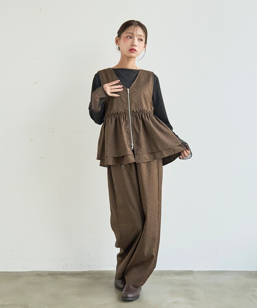 値下可　未使用　CIRCOLO 1901 ジレ・ベスト　GILET FELPA mil（ミル） ベスト ジレ 夏 Wジップ ペプラムジレ 「セットアップ対応