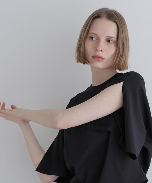 美品 LE PHIL ルフィル フレアシルエットカットソー 黒 洗える 半袖 綿 LE PHIL（ル フィル） 半袖カットソー F ブラック レディース