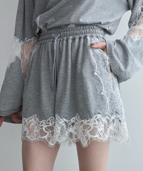 JOSE MOON LACE TRIM SHORT PANTS ブラック JOSE MOON（ジョゼムーン） パンツ LACE DOCKING SHORT PANTS/レース