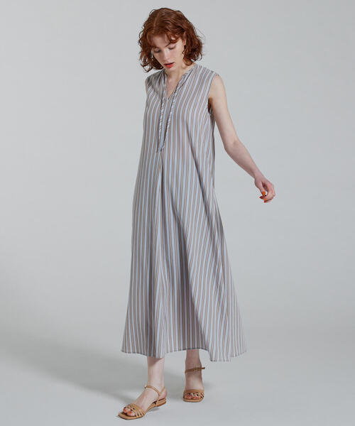 【美品】トゥモローランド ボールジィ ストライプノースリーブロングワンピース ワンピース ダブルストライプ ノースリーブロングワンピース BALLSEY
