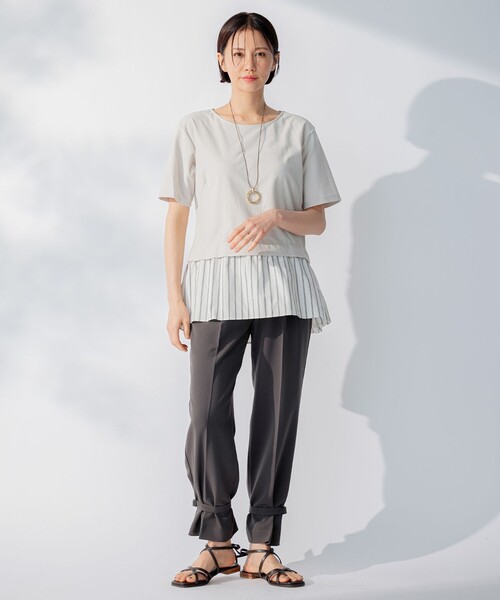 tシャツ 「洗える」コンビネーションシャーティング ペプラムデザイン カットソー レディース 自由区 tシャツ 「洗える」コンビネーションシャーティング
