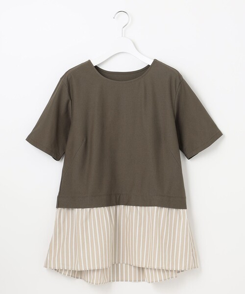 tシャツ 「洗える」コンビネーションシャーティング ペプラムデザイン カットソー レディース 自由区 tシャツ 「洗える」コンビネーションシャーティング