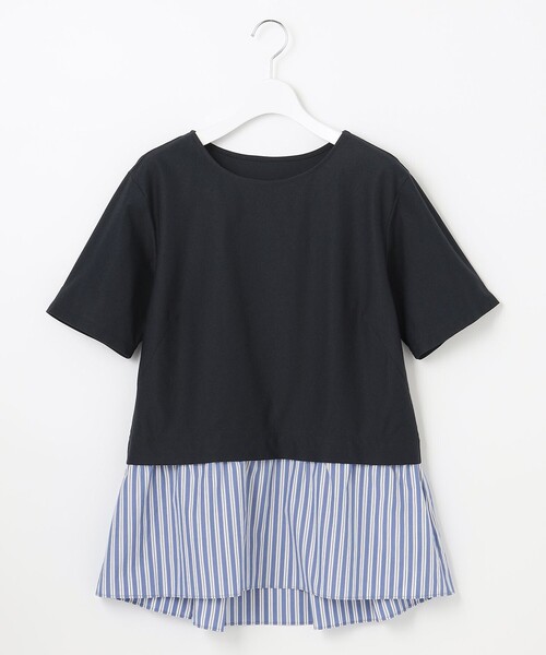 tシャツ 「洗える」コンビネーションシャーティング ペプラムデザイン カットソー レディース 自由区 tシャツ 「洗える」コンビネーションシャーティング