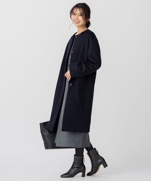 極美品✨23区　ウールカシミヤビーバー ノーカラー コート　大きいサイズ　44 ウールカシミヤビーバー ノーカラー コート / 23区
