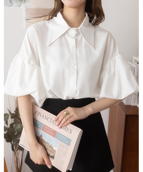 ぴ*ら様 ebure ♪ シルク バルーンスリーブシャツ　セットアップ可能 Ada. ブラウス シャツ ビッグカラーバルーンスリーブシャツ