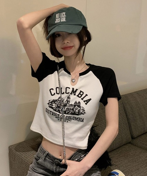 shopnikoniko tシャツ 韓国ファッション y2k Tシャツ ラグラン