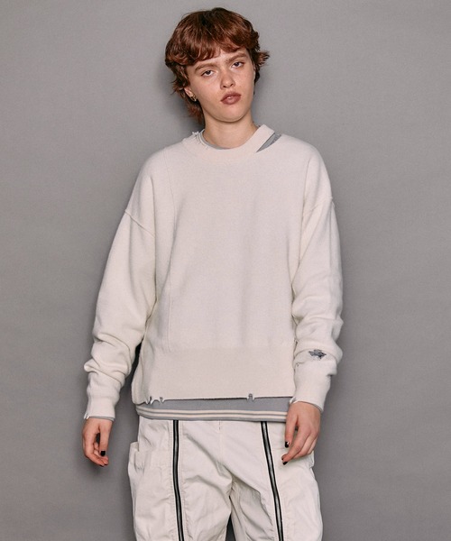 ニット セーター Cashmere Blend Merino Wool Pullover Knit Wear/カシミヤブレンドメリノウールニットプルオ