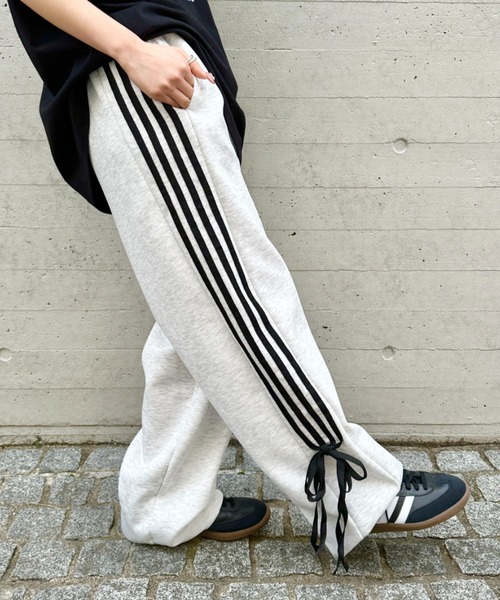 ワイドレッグジャージ スウェットパンツ サイドライン 1858 CLEA スウェットパンツ ジャージ サイドリボン ラインワイド