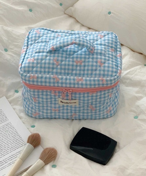 Mayree ポーチ 「urge select」「大容量」ギンガムチェック リボン柄