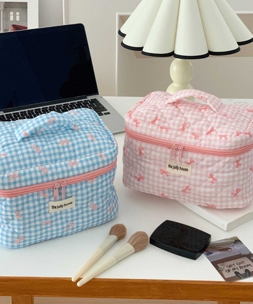 Mayree ポーチ 「urge select」「大容量」ギンガムチェック リボン柄