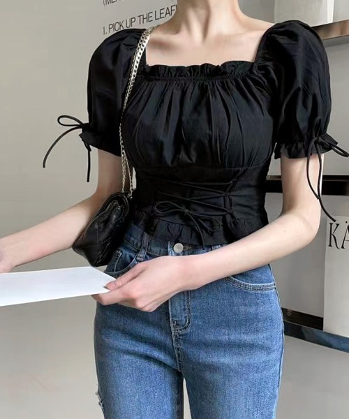 REMUR ブラウス シャツ オフショル可 トレンドのリボンでキュッと