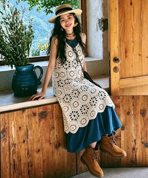 self-portrait レース編みノースリーブワンピース UK8 gossip!ロサンゼルス ワンピース 「垢抜けレイヤードアイテム