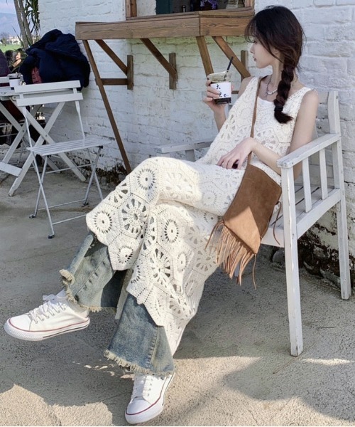 CHICWISH★総レースクロッシェノースリーブワンピース☆ gossip!ロサンゼルス ワンピース 「垢抜けレイヤードアイテム