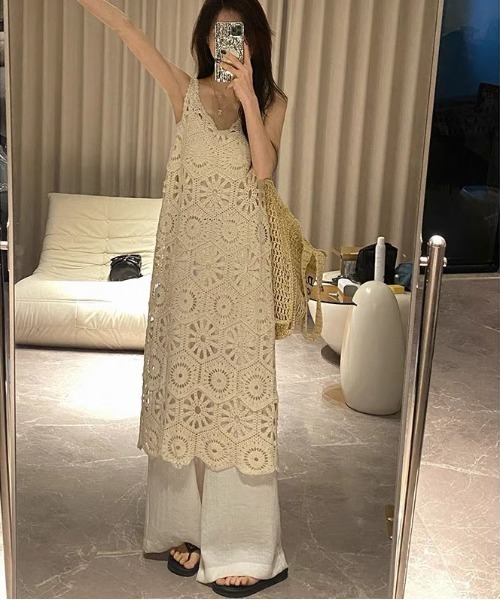 ワンピース ドレス ノースリーブ クルーネック  S/L gossip!ロサンゼルス ワンピース 「垢抜けレイヤードアイテム