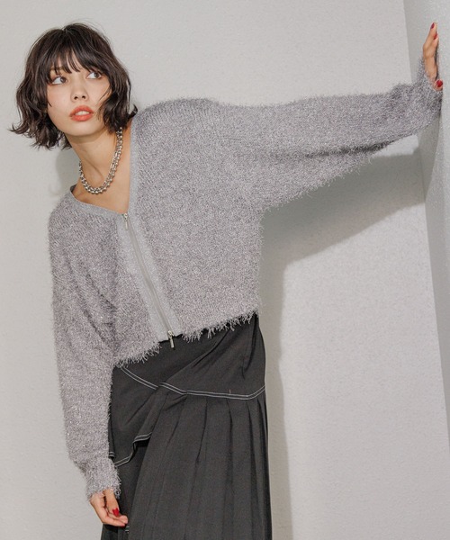 PAGEBOY カーディガン ラメファインフェザーZIPカーディガン