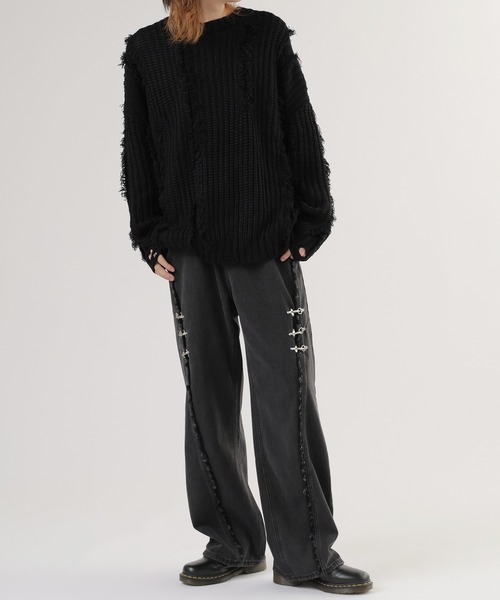 ROOP TOKYO ジーンズ 留め具デザインラインデニムパンツ メンズ