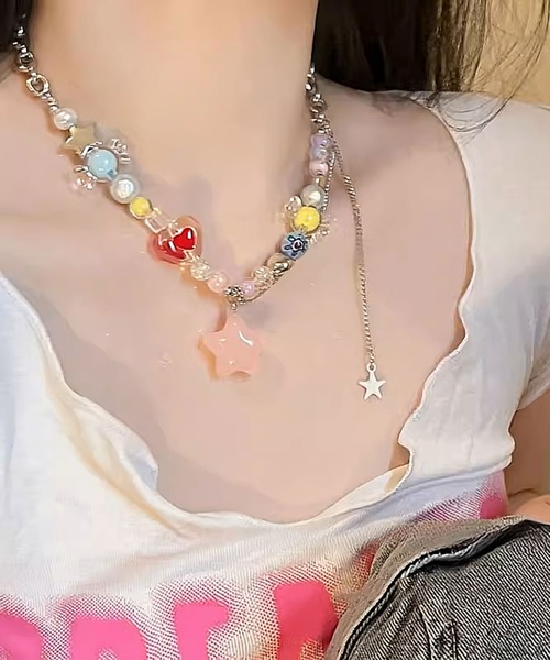 アンティーク風ビーズネックレス（キャンディ） セール】ABETTOR キャンディーポップビーズ2WAYアクセサリー