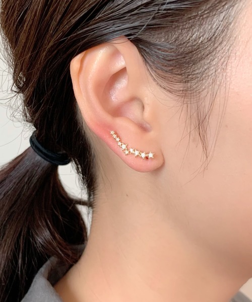 ciite' ピアス スタービジューピアス イヤーカフ風 (両耳用