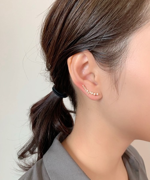 ciite' ピアス スタービジューピアス イヤーカフ風 (両耳用