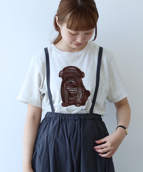 tシャツ しょんぼり犬刺繍Tシャツ レディース