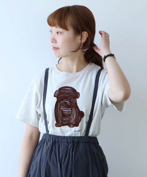 しょんぼり犬刺繍Tシャツ bulle de savon tシャツ しょんぼり犬刺繍Tシャツ レディース
