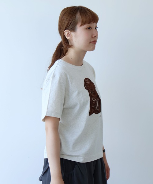 bulle de savon tシャツ しょんぼり犬刺繍Tシャツ レディース