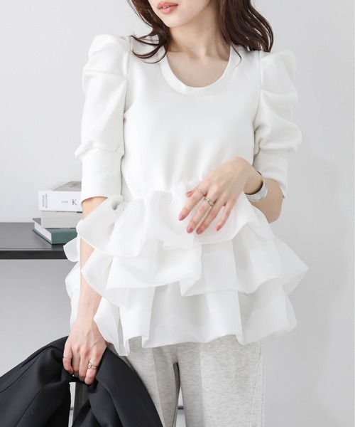 tシャツ 「セットアップ対応」バルーンドッキングトップス レディース tシャツ バルーンフリルドッキングトップス レディース