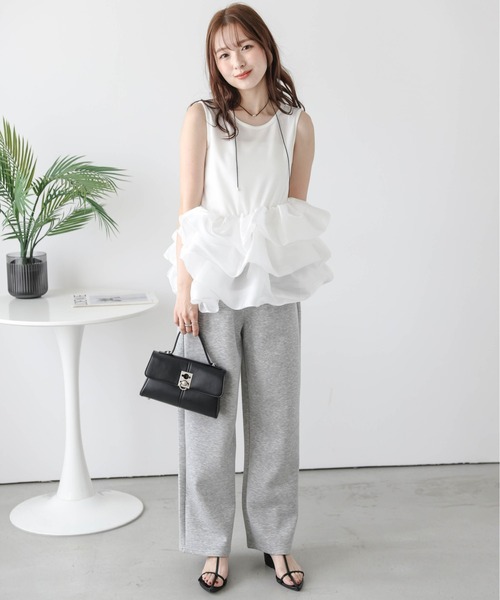 tシャツ バルーンフリルドッキングトップス レディース