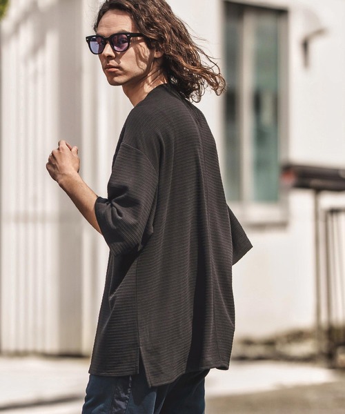 CAMBIO（カンビオ） tシャツ mt9657-Border Dobby Jacquard Henley