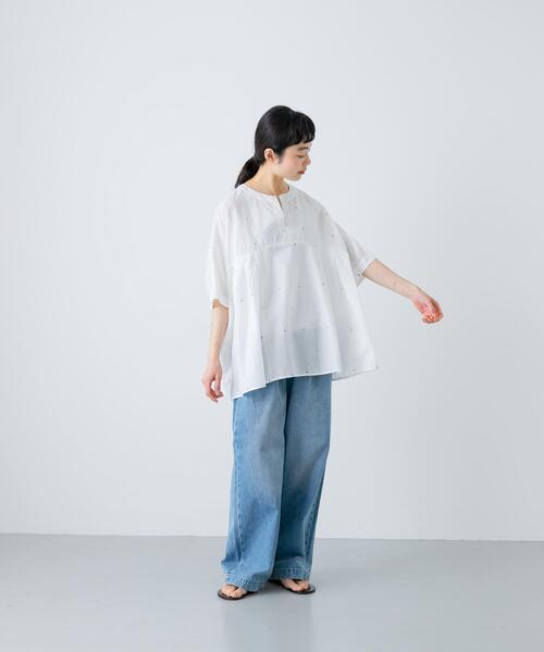かぐれ　ドット刺しゅうワイドプルオーバー 2024年春夏　半袖　綿100% かぐれ ドット刺しゅうワイドプルオーバー 2024年春夏 半袖 綿100% かぐれ