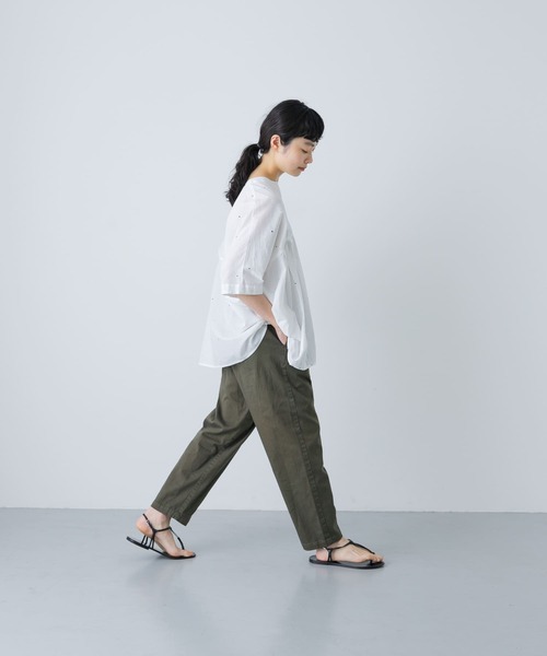 かぐれ ブラウス シャツ ドット刺しゅうワイドプルオーバー