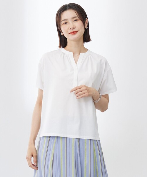 tシャツ 「洗える・接触冷感」プレーティングジャージー バンドカラー カットソー レディース