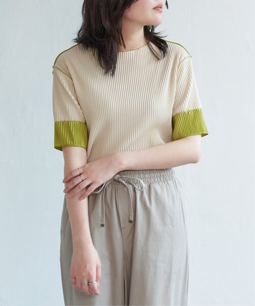 VENCE EXCHANGE tシャツ プリーツ袖配色トップス レディース