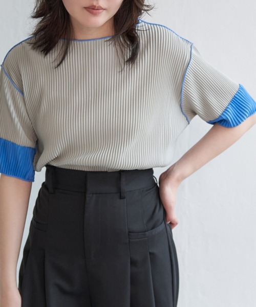 VENCE EXCHANGE tシャツ プリーツ袖配色トップス レディース