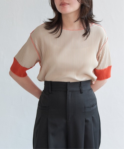 VENCE EXCHANGE tシャツ プリーツ袖配色トップス レディース
