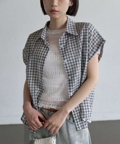THE RERACS チェック シアー シャツ ブラウス シースルー REMUR ブラウス シャツ シアーチェックシャツ シースルー 羽織り